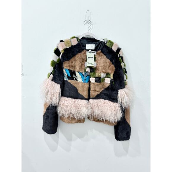 Alexis Patchwork Kotto Lined Plush Faux Fur Jacket Multicolor Women's Size Large - Picture 2 of 5